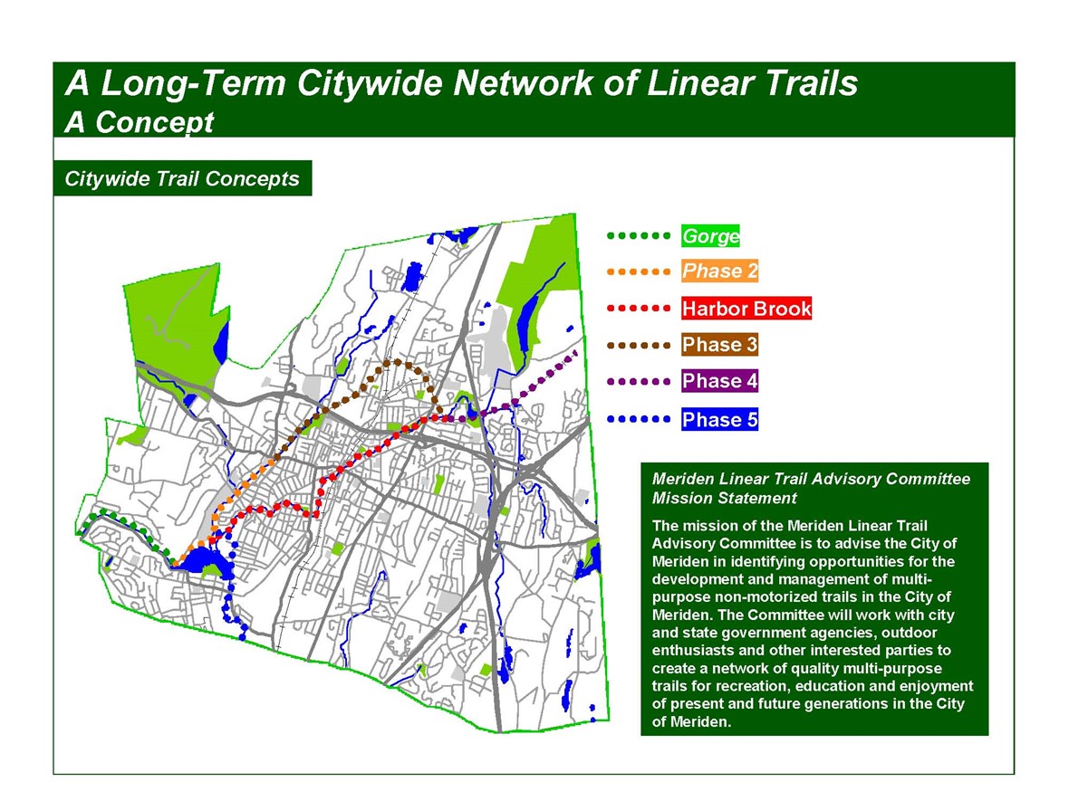 map of the Meriden citywide linear trail network